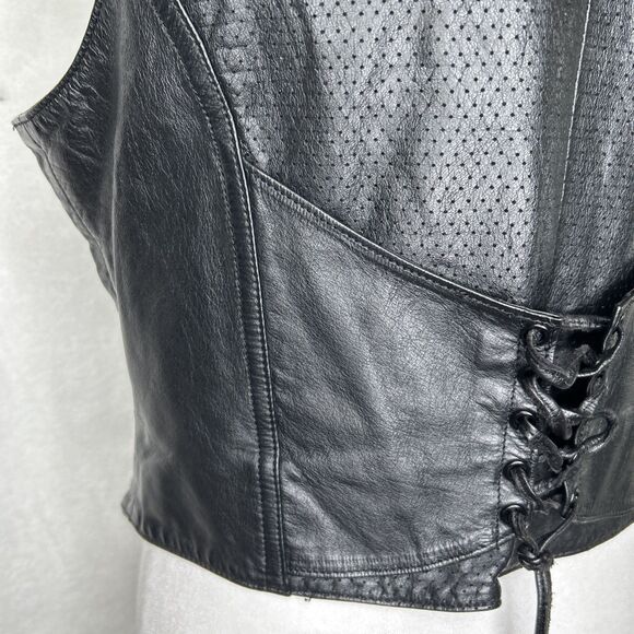 Harley Davidson Women's Leather Black Vest Lace Up Back - Picture 11 of 16